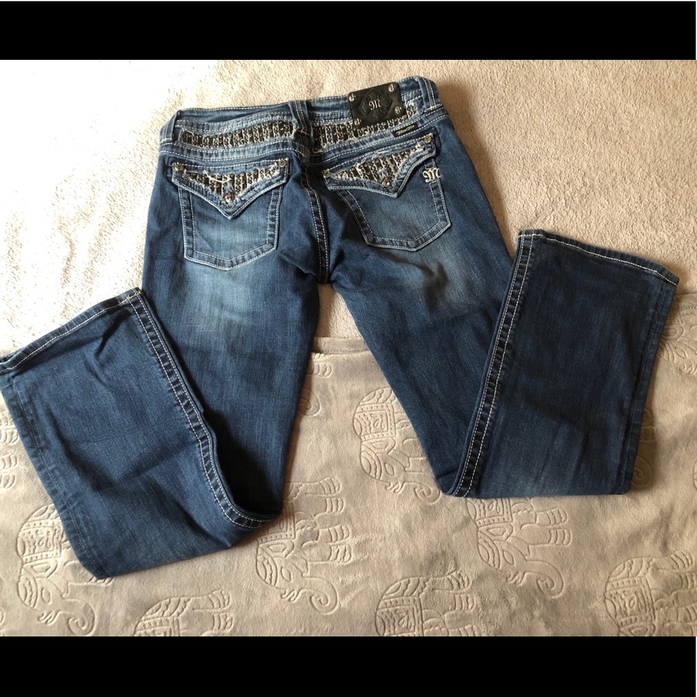 MISS ME-- Dark Blue Embellished Back Pocket Jeans